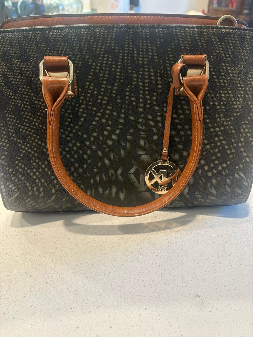 Michael Kors Brown Logo Satchel with Tan Leather Handles